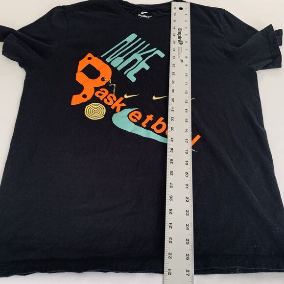 Nike Shirt Men L Black Basketball Colorful Swoosh Graphic Tee Retro Athletic Gym - Picture 7 of 7
